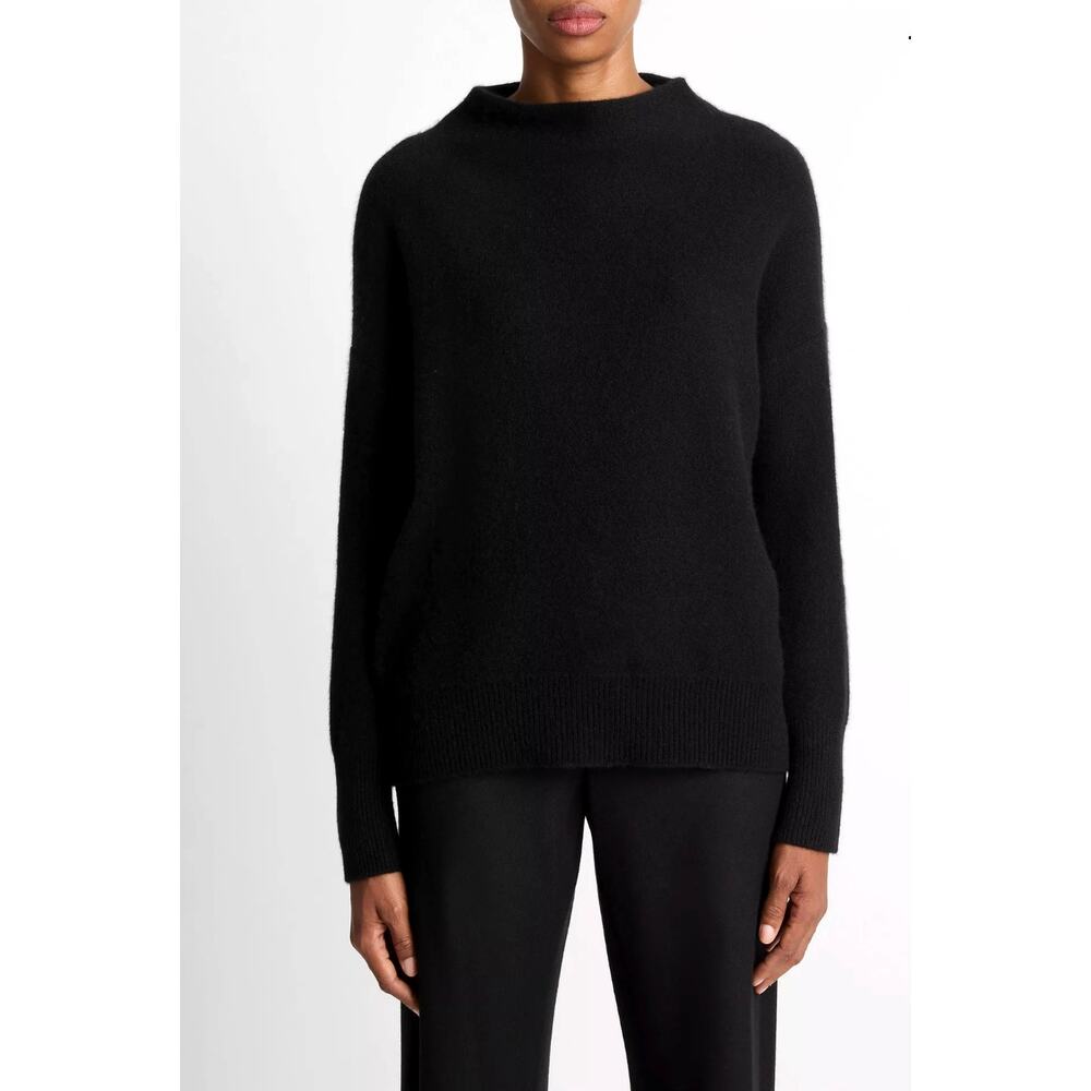 Vince XS Plush 100% Cashmere Funnel Neck Sweater $448 Turtleneck Black
